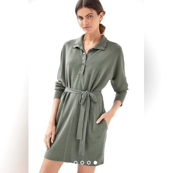 NEW Daily Practice by Anthropologie Polo Knit Mini Sweater Dress Moss Green - Picture 1 of 14